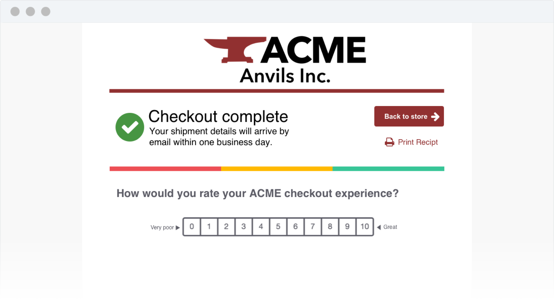 Embedded survey in post-checkout screen of e-commerce store